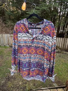Boho Aztec V-Neck Tunic Top - Multicolor